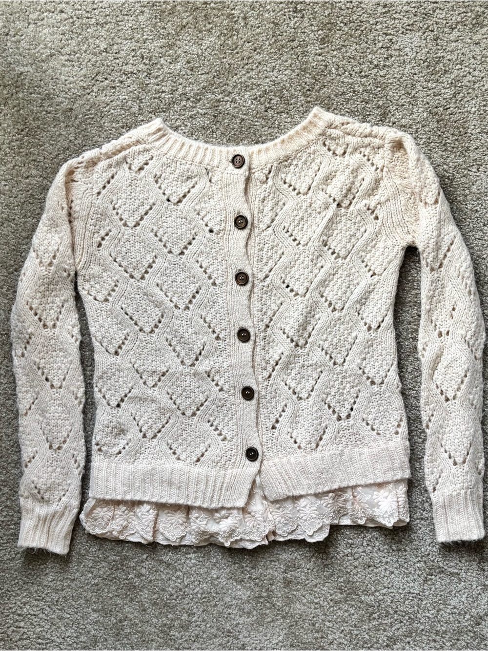 cream cable knit lace trimmed cardigan
